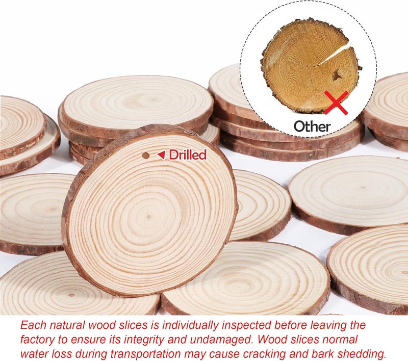 Timburst 30 Pcs Wood Slices For Crafts, 1.7"-2.3” Pre-Drilled Holes Wood Rounds, 66 Feet Twine String, Wooden Circles For Crafts Burning Painting Diy Crafts Christmas Wedding Party Wedding Decor Party - Image 3